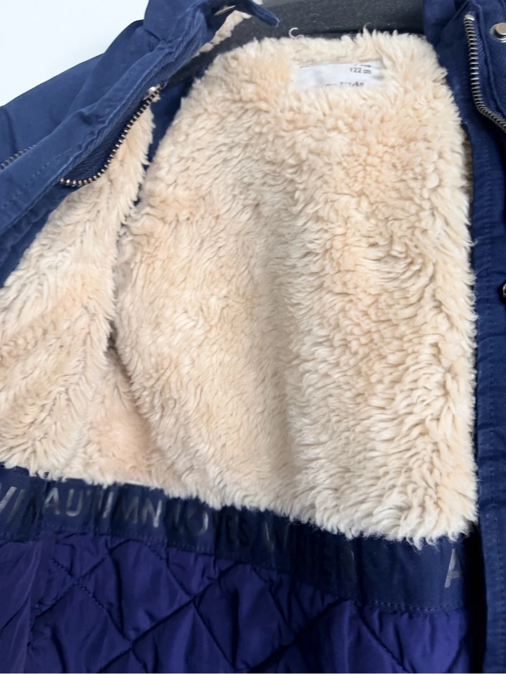 Zara Kids Navy Hooded Parka Jacket with Faux Fur Lining
